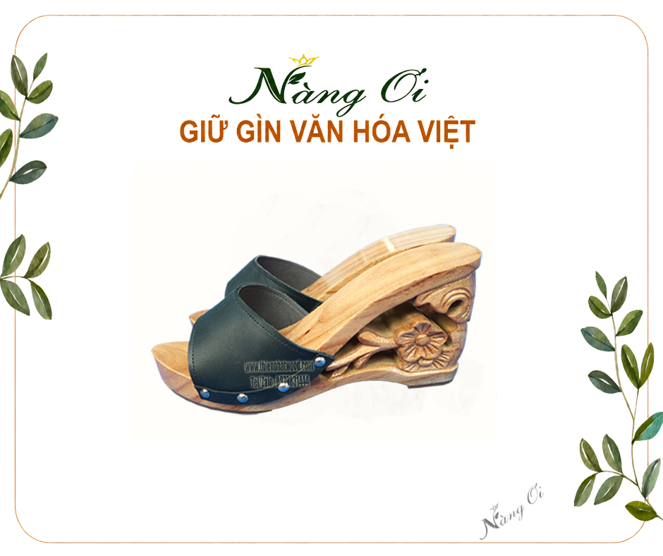 Guốc mộc chạm khắc nhành hoa mai cao 10cm